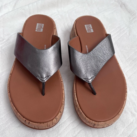 FitFlop Metallic F-mode Leather/Cork Flatform Sandals - Picture 2 of 11